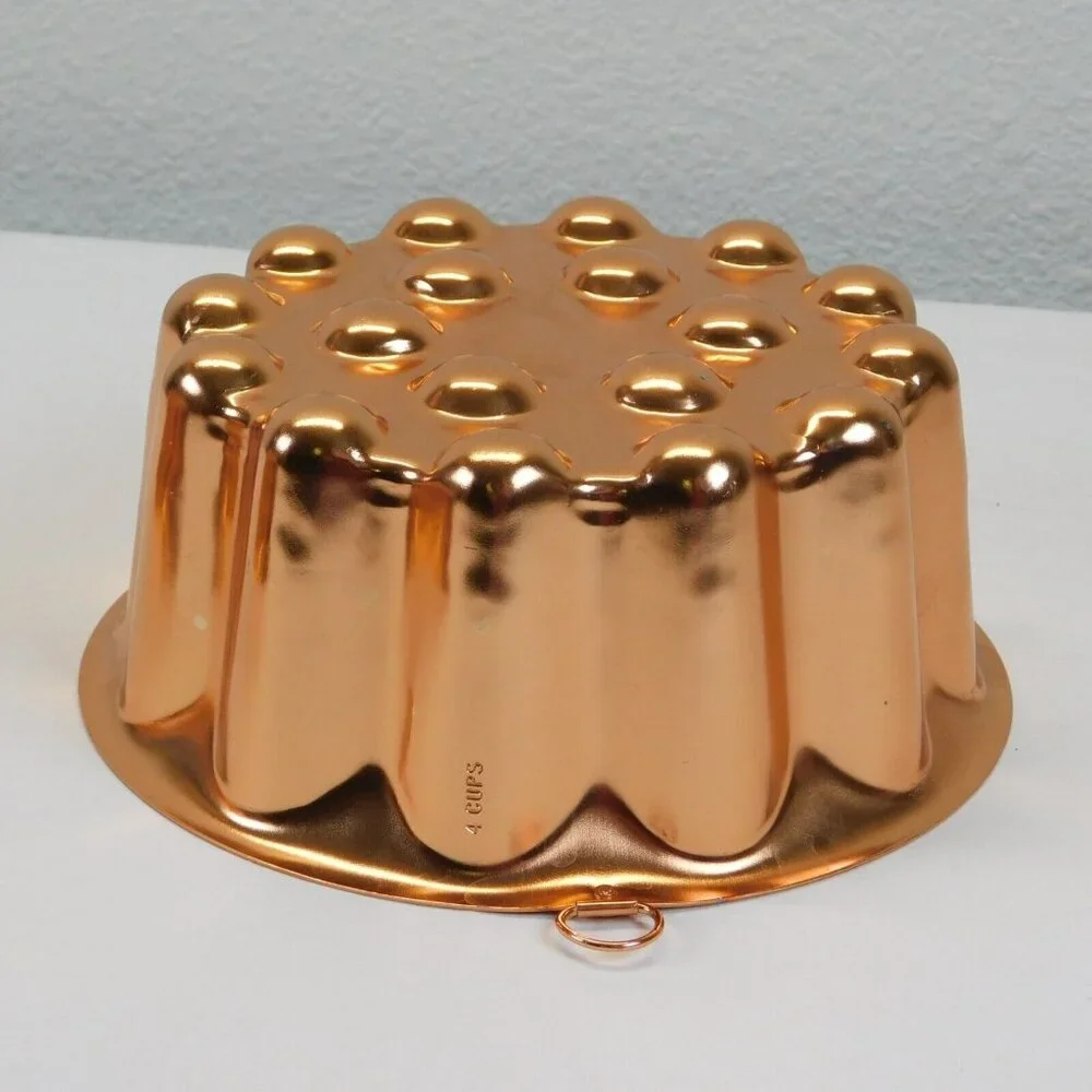 Lot of 2 Fluted Dimpled Copper 4 Cups Round Jell-O Cake Mold Vintage